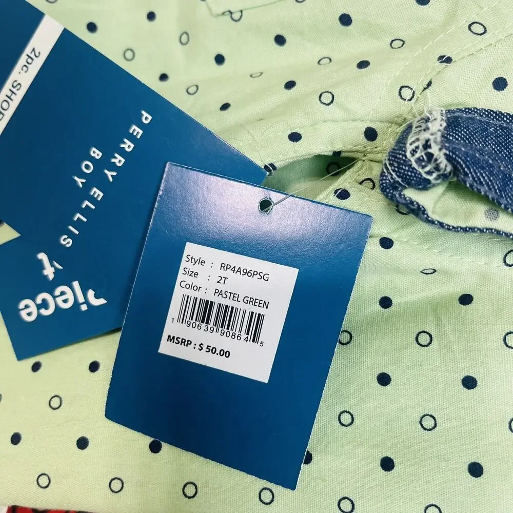 Perry Ellis Boys Color‎ Button Up Polo Short Sleeve Toddler boys 2T Pastel Green
